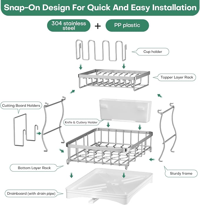 2 Tier Dish Drying Rack, Stainless Steel Dish Rack - Image 9