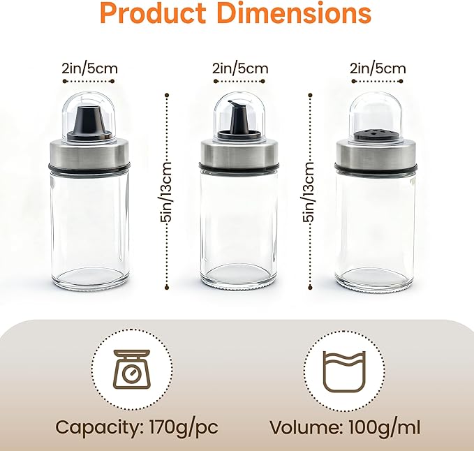 Mlici Oil and Vinegar Dispenser Set of 6 Bottles, Stainless Steel Salt Pepper - Image 4