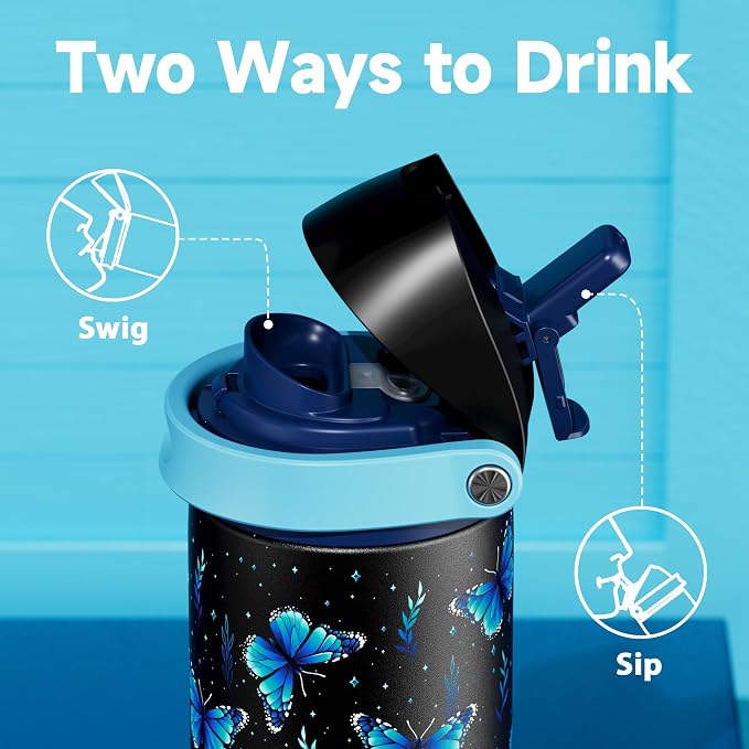 24 oz Insulated Water Bottle for Women: Meoky Glow in the Dark Water Bottle with 2-in-1 Straw and Spout Lid - Leak Proof, Cold for 24 Hours, Fits in Car Cup Holder, BPA-Free for Sports Travel, Moonlit - Image 3