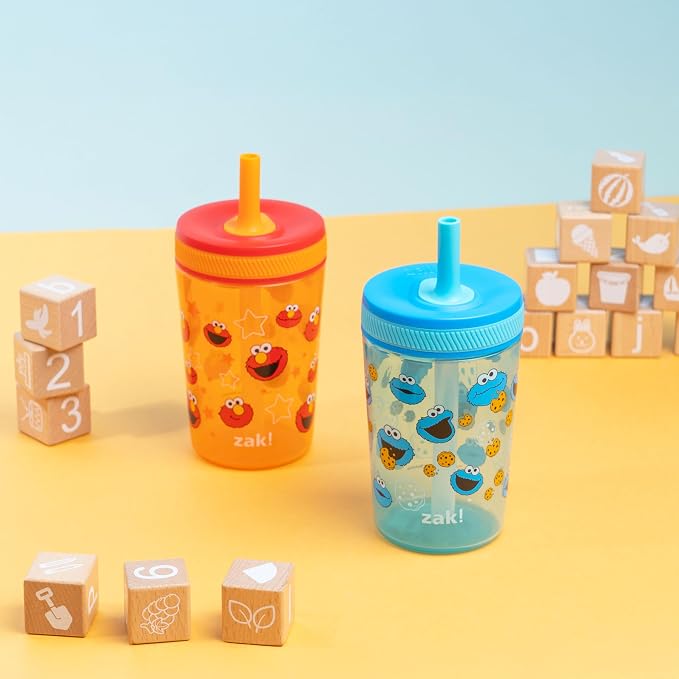 Zak Designs Sesame Street Kelso Toddler Tumblers For Travel or At Home, 15oz 2-Pack Durable Plastic Sippy Cups With Leak-Proof Design is Perfect For Kids (Elmo and Cookie Monster) - Image 2