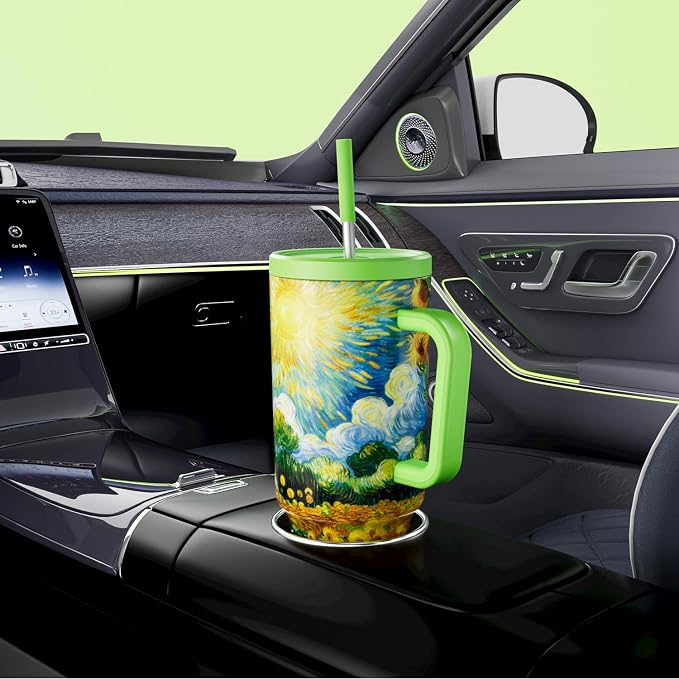 Meoky 40 oz Tumbler with Handle and Straw: Stainless Steel Insulated Tumbler with Lid and Straw - 100% Leak Proof Tumbler for Car Cup Holders - Travelers Commuters Workers, Sunflower - Image 5