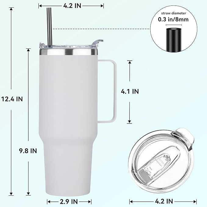 HASLE OUTFITTERS 40 oz Stainless Steel Tumbler with Handle, Vacuum Insulated Tumblers Bulk, Reusable Double Wall Travel Coffee Mug, Durable Powder Coated Water Bottles(White, 4) - Image 3