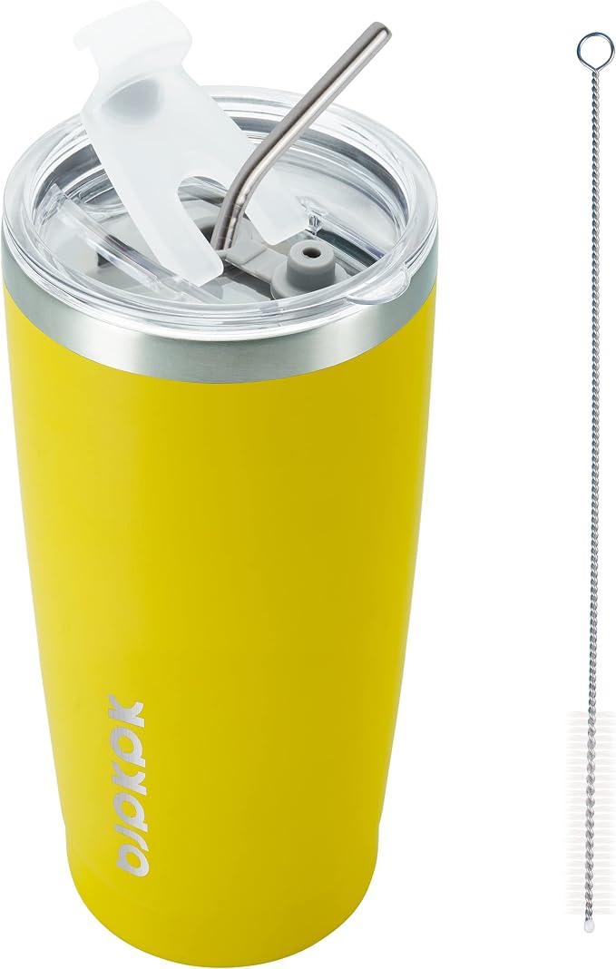 BJPKPK Yellow Stainless Steel Tumbler With Lid And Straw 20 oz Insulated Tumblers Thermal Cup For Hot And Cold Drinks by BJPKPK