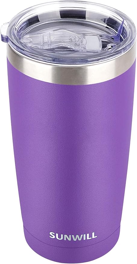SUNWILL Travel Coffee Tumbler 20 oz, Insulated Mug with Lid, Stainless Steel Cup for Hot and Cold Drinks, Powder Coated Purple by SUNWILL