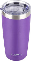 SUNWILL Travel Coffee Tumbler 20 oz, Insulated Mug with Lid, Stainless Steel Cup for Hot and Cold Drinks, Powder Coated Purple by SUNWILL