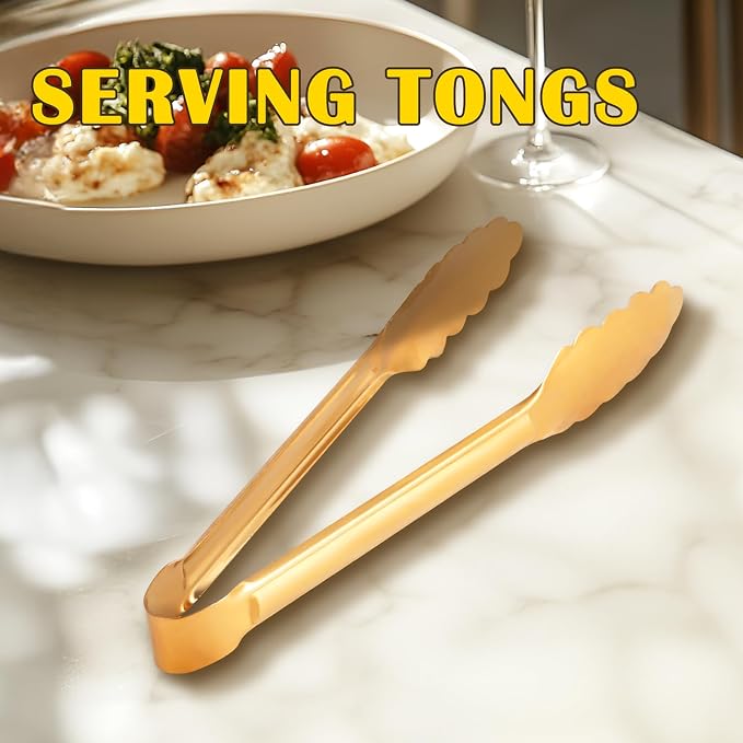 4 Pack Gold Serving Tongs, Metal Serving tongs, - Image 2