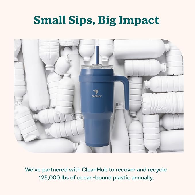 REDUCE 40 oz Stainless Steel Tumbler with Handle - Dual-Wall Vacuum Insulated Travel Mug, Sweat-Proof Lid & Reusable Straw - Keeps Drinks Cold for 24 Hrs, Fits Cupholders, Dishwasher Safe - Dark Web - Image 8