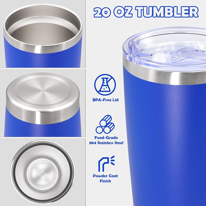20oz Tumbler Bulk Stainless Steel Tumbler Cup with Lid Vacuum Insulated Double Wall Travel Mug, Durable Powder Coated Travel Coffee Tumbler Mug for Hot & Cold Drinks, Dark Blue,8 Pack - Image 3