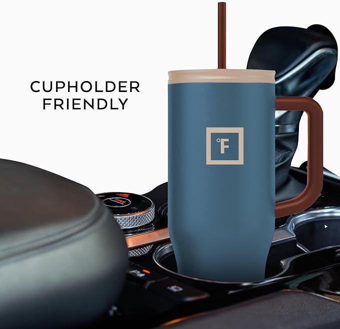 IRON °FLASK Co-Pilot Insulated Mug w/Boot, Straw & Flip Cap Lids - Cup Holder Bottle for Hot, Cold Drink - Leak-Proof - Water, Coffee Portable Travel Mug - Cream & Berries, 40 Oz - Image 6