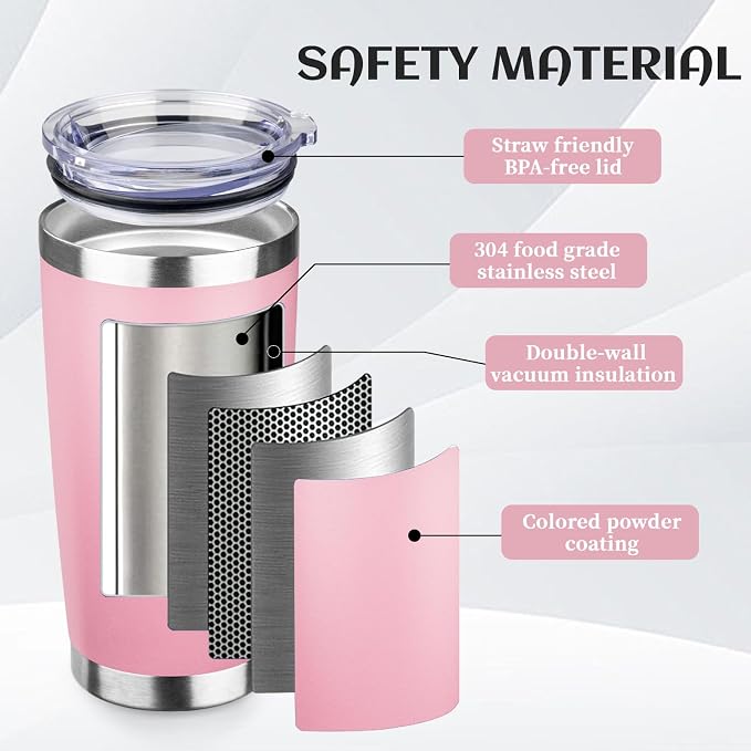 StarSpeed 20oz Tumbler Bulk with Lid, Stainless Steel Insulated Tumblers Double Wall Vacuum Insulated Travel Mug, Powder Coated Coffee Cups for Hot and Cold Drinks(Lght Pink,1) - Image 4