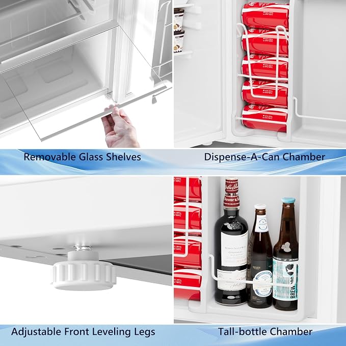 COWSAR 3.1 Cu.ft Mini Dorm Fridge for Bedroom Apartment Office, White | Reversible Single Door, Adjustable Thermostat, Energy Saving, Remove Glass Shelves, Compact Small Fridge for College Dorm - Image 4