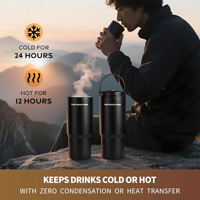 Water Bottle 24 Oz/Stainless Steel Tumbler with Straw - Vacuum Insulated Water Bottle for Home, Office or Car Reusable Cup With straw，Cold for 12 Hrs or Iced for 24 Hrs(Black) - Image 8