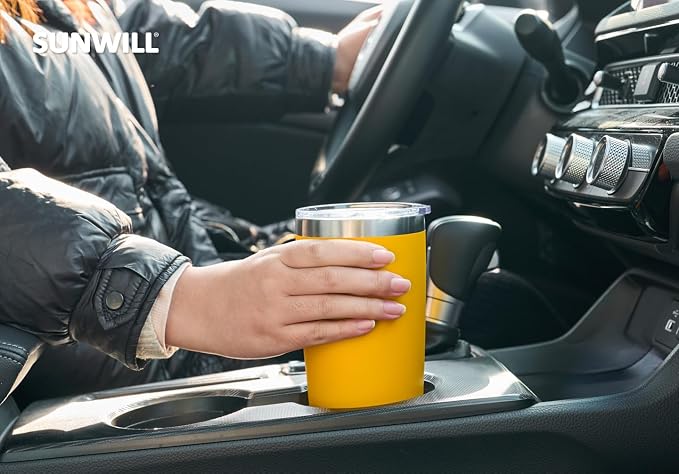 SUNWILL Travel Coffee Tumbler 20 oz, Insulated Mug with Lid, Stainless Steel Cup for Hot and Cold Drinks, Powder Coated Yellow - Image 6