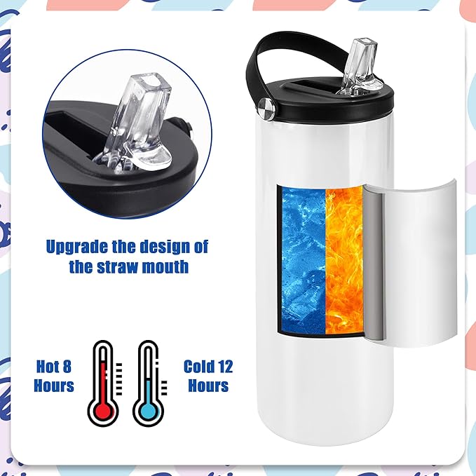 Joyclub 12 Pack Sublimation Water Bottle Blanks Bulk 20 oz Sublimation Tumblers with Handle Lids and Straws Skinny Straight Stainless Steel Cups DIY Gift - Image 4