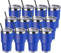 DOMICARE 30 oz Tumbler with Lid and Straw, Stainless Steel Tumblers Bulk, Insulated Vacuum Double Wall Travel Coffee Mug, Durable Powder Coated Tumbler Cups (Dark Blue, 12) by VisittheDOMICARE