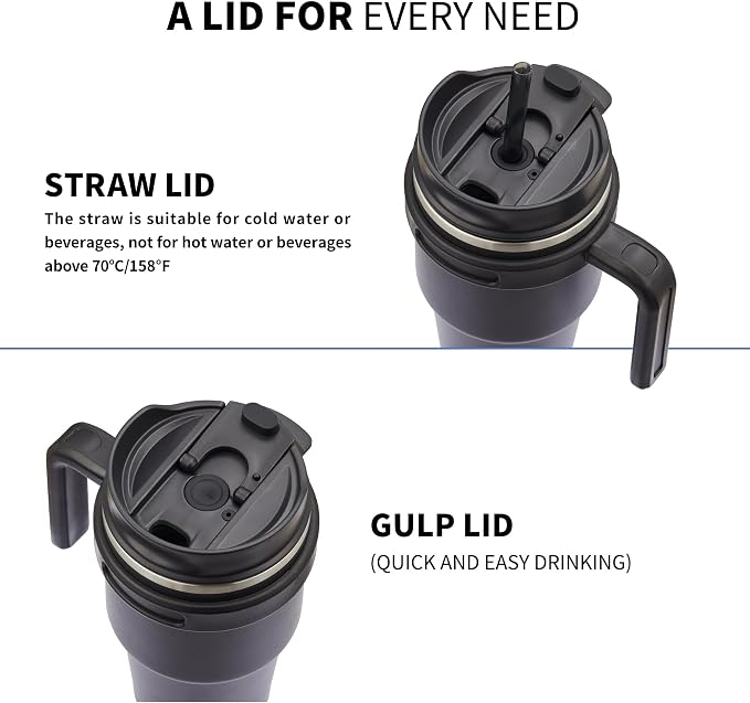 ALOUFEA 20 oz Insulated Coffee Mug Tumbler with Handle, Stainless Steel Travel Mug Tumbler with Lid and Straw,Double Wall Vacuum Leak Proof Ice Coffee Thermal Cup, Navy - Image 2