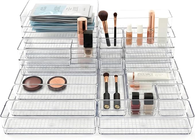 27 PCS Clear Plastic Drawer Organizer Set, 4 Sizes Acrylic Drawer Storage Trays by Unknown