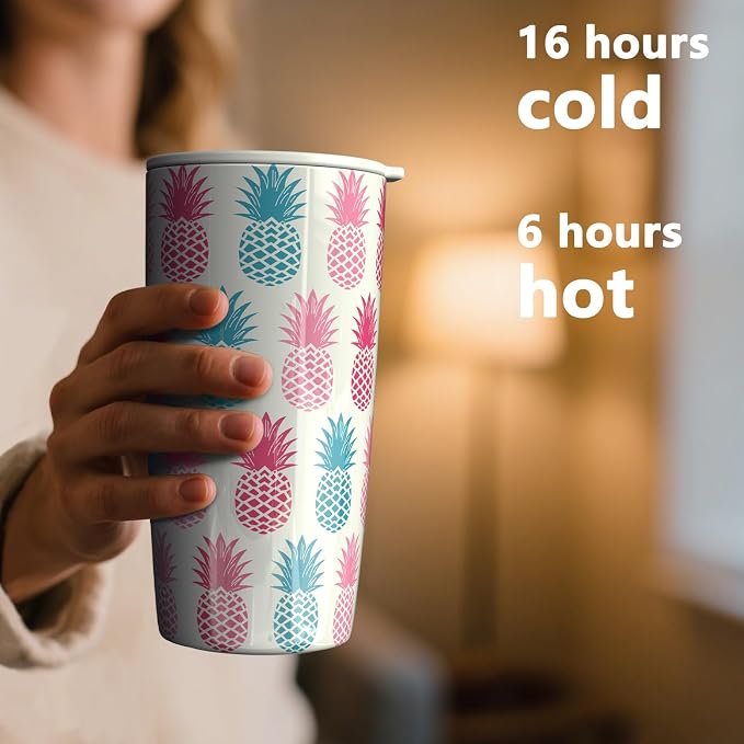 TILUCK 20 oz Insulated Tumbler with BPA-Free Lid, Stainless Steel Vacuum Travel Coffee Mug, Double Wall Coffee Tumbler（20oz，Pineapple） - Image 3