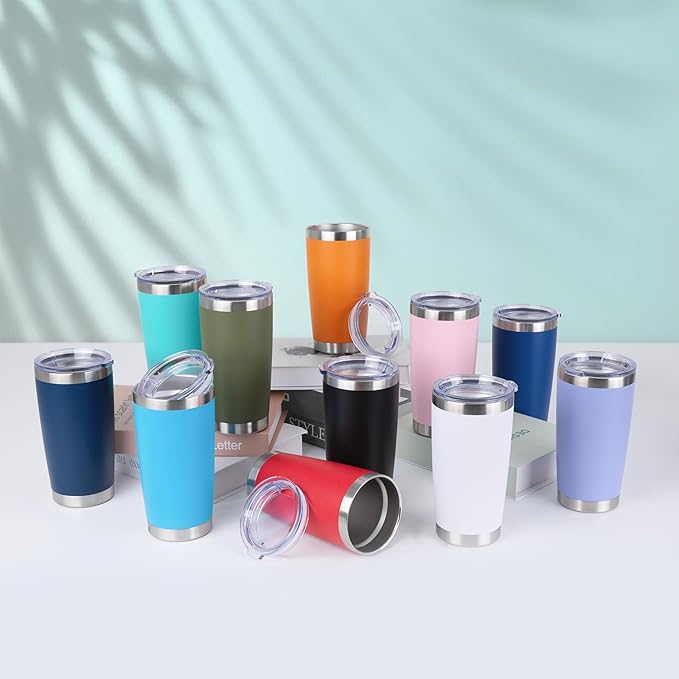 HASLE OUTFITTERS 20oz Stainless Steel Tumblers Bulk, Insulated Travel Cup with Lid, Double Wall Vacuum Coffee Mug for Cold & Hot Drinks 12 Pack, Light Pink - Image 6