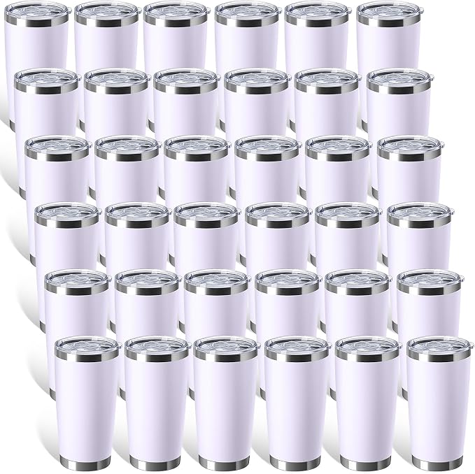 Sieral 36 Pack Stainless Steel Tumblers Bulk with Lids Double Wall Vacuum Insulated Coffee Cups Blank leakproof Powder Coated Tumblers for Engraving Wedding Graduation Party Favors(20 oz,Purple-White) by Sieral