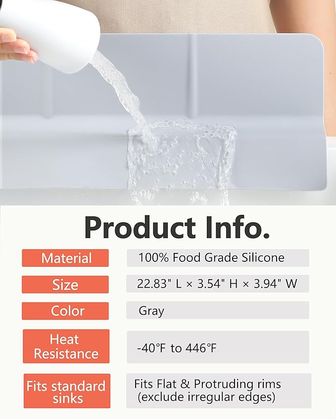 Kitchen Sink Splash Guard 30" 23" 18" Self-Draining Silicone Water Guard - Image 9