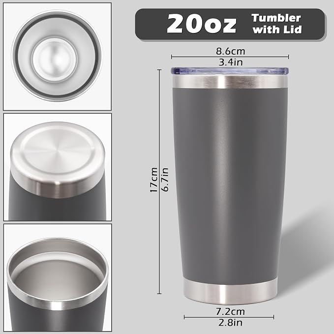 AIANJI 20oz Tumbler Bulk Stainless Steel Tumblers with Lid Vacuum Insulated Double Wall Travel Coffee Mug Powder Coated Tumbler Cup for Hot and Cold Drinks(Grey, 12 pack) - Image 3