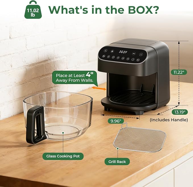 5 QT Glass Air Fryer, Non Toxic Airfryer with Digital Touch Control - Image 8