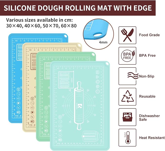 Silicone Baking Mat 20"L x 28"W, Extra Thick Dough Rolling Pad - Image 2