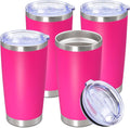 20oz Tumbler Stainless Steel Tumbler Cup with Lid Vacuum Insulated Double Wall Travel Mug, Durable Powder Coated Travel Coffee Tumbler Mug for Hot & Cold Drinks, Hot Pink,4 Pack by AUWBON