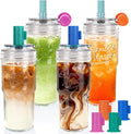 ANOTION Bamboo Mason 24oz Glass Tumbler with Straw Leakproof Lid, Cap Cup Mason Jar 4 Color Caps, Self-Assembly Leak-Proof Lid Straw, Reusable Iced Coffee Cup, Mason Jar Drinking Glass Coffee Gifts by ANOTION