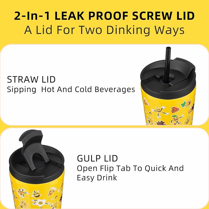 BJPKPK 18oz Insulated Tumbler With lid And Straw Stainless Steel Tumblers Travel Coffee Mug Reusable Thermal Cup,Hawaii Fruits Yellow - Image 3