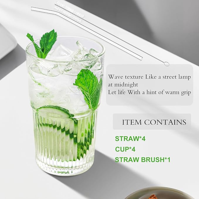 Luiaiog 18.5oz Glass Cups with Lids and Straws - Set of 4 Reusable Tumblers, Thickened Shatter-Resistant Glass, Ideal for Iced Coffee, Smoothies, Cocktails, Juices - Elegant & Durable Drinkware - Image 4