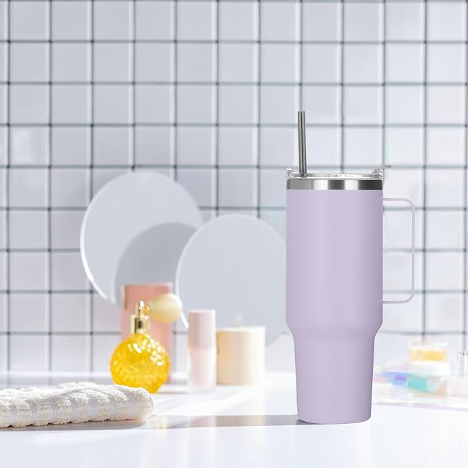 HASLE OUTFITTERS 40 oz Stainless Steel Tumbler with Handle, Vacuum Insulated Tumblers Bulk, Reusable Double Wall Travel Coffee Mug, Durable Powder Coated Water Bottle(Purple, 8) - Image 6