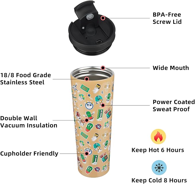 BJPKPK 34oz Skinny Tumbler With lid And Straw Stainless Steel Travel Coffee Mug Insulated Tumblers Cups,Spring Party Brown - Image 2