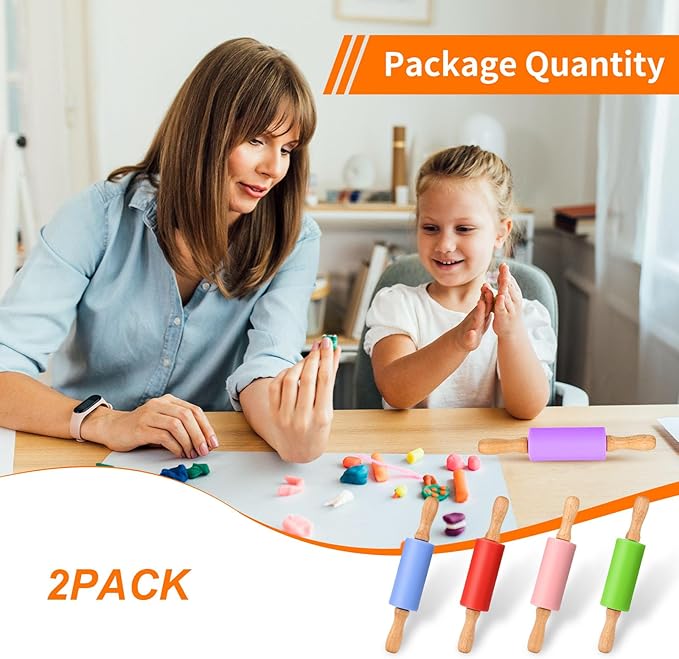 Mini Silicone Rolling Pin for Kids, Non-stick Surface Wood Handle, 9 Inch 2 Pack - Image 6