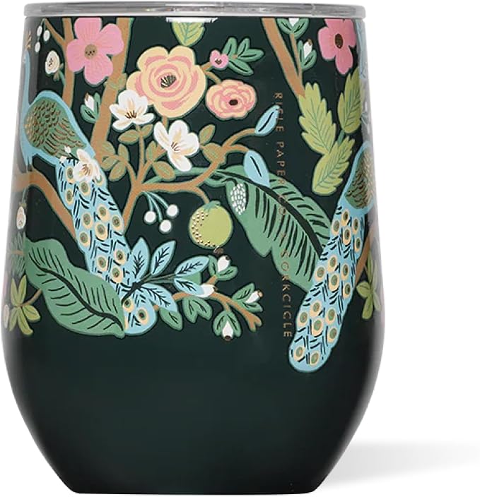 Corkcicle Stemless Insulated Wine Glass Tumbler - Keeps Beverages Cold 6 Hrs Hot 3 Hrs - Stainless Steel - Easy-Grip - Gift for Mom - Great for Mother's Day or Christmas - 12 oz - Peacock Blue by Corkcicle