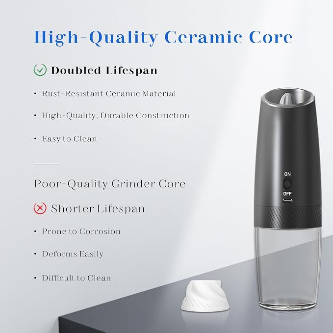 UNNEES Rechargeable Electric Salt and Pepper Grinder Set, Gravity Activated - Image 4