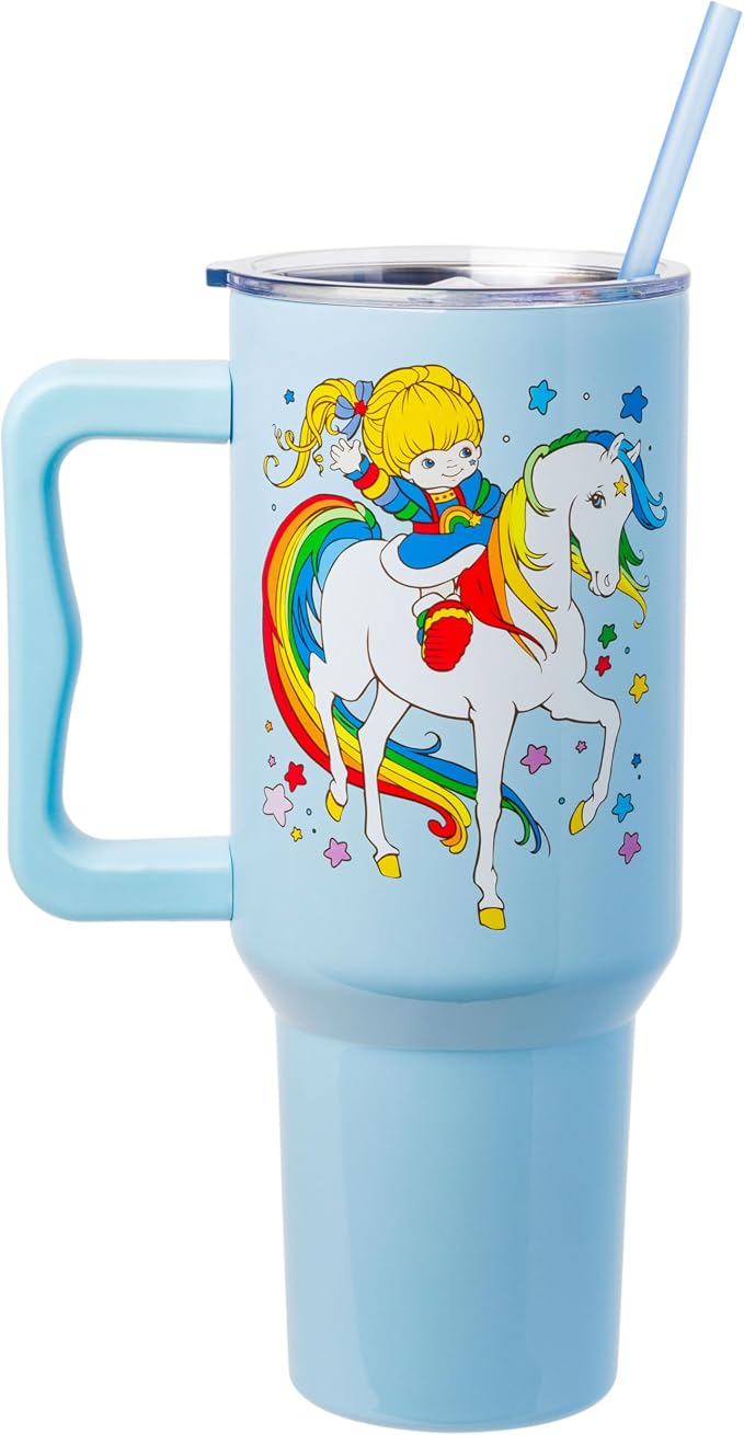 Silver Buffalo Rainbow Brite Featuring Starlite Stars Double Walled Stainless Steel Tumbler with Handle and Straw, Fits in Standard Cup Holder, 40 Ounces - Image 2
