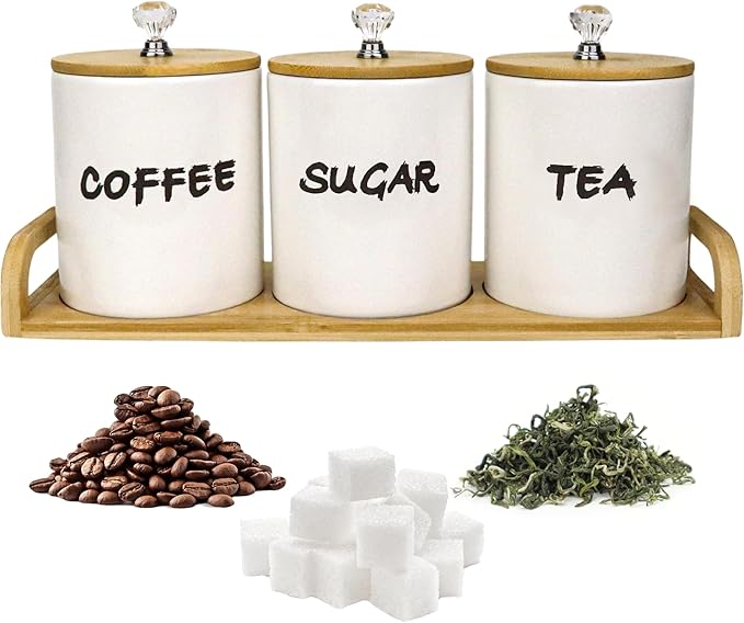 Coffee Tea Sugar Container Set of 3, Farmhouse Storage Containers Jars by EQEYBRAND