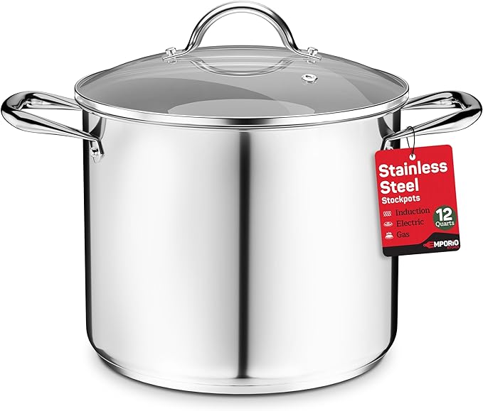 Stainless Steel Stockpot with Tempered Glass Lid 12 Quart, Durable 18/0 by Unknown