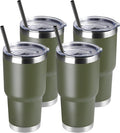 DOMICARE 30 oz Tumbler with Lid and Straw, Stainless Steel Tumblers Bulk, Insulated Vacuum Double Wall Travel Coffee Mug, Durable Powder Coated Tumbler Cups (Army Green, 4) by VisittheDOMICARE