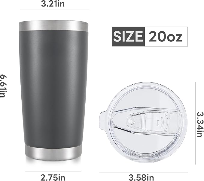20 oz Tumbler with Lid Stainless Steel Insulated Tumblers Bulk Double Wall Vacuum Cups Powder Coated Travel Mug Keep Drink Cold and Hot, Grey, 8 Pack - Image 7