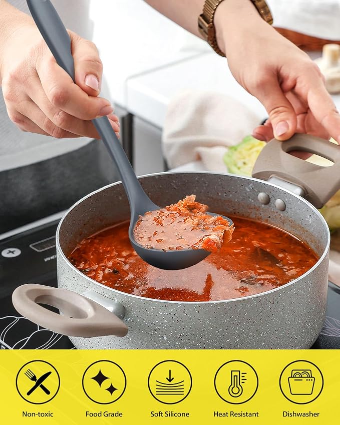 3 Pcs Silicone Kitchen Utensils Set, Soup Ladle-Pasta Fork-Slottede Spoon - Image 5