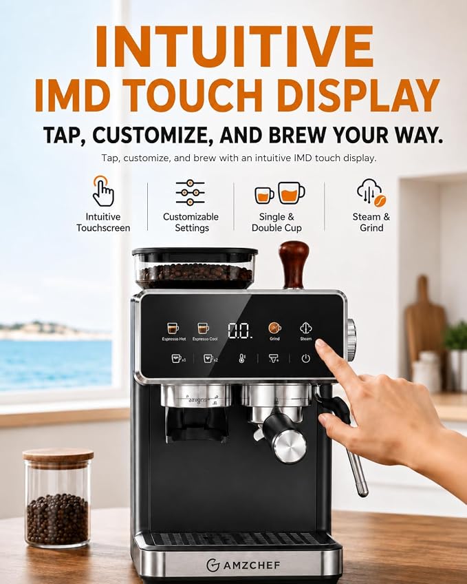AMZCHEF Espresso Machine with Grinder, Latte & Cappuccino for Home Use - Image 5