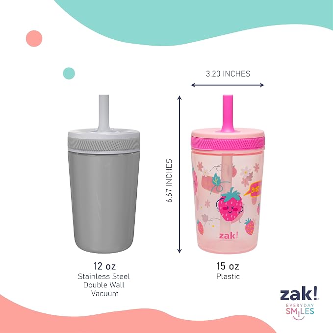 Zak Designs Kelso Toddler Cups For Travel or At Home, 15oz 2-Pack Durable Plastic Sippy Cups With Leak-Proof Design is Perfect For Kids (Sweet Berry, Lemon Zest) - Image 8