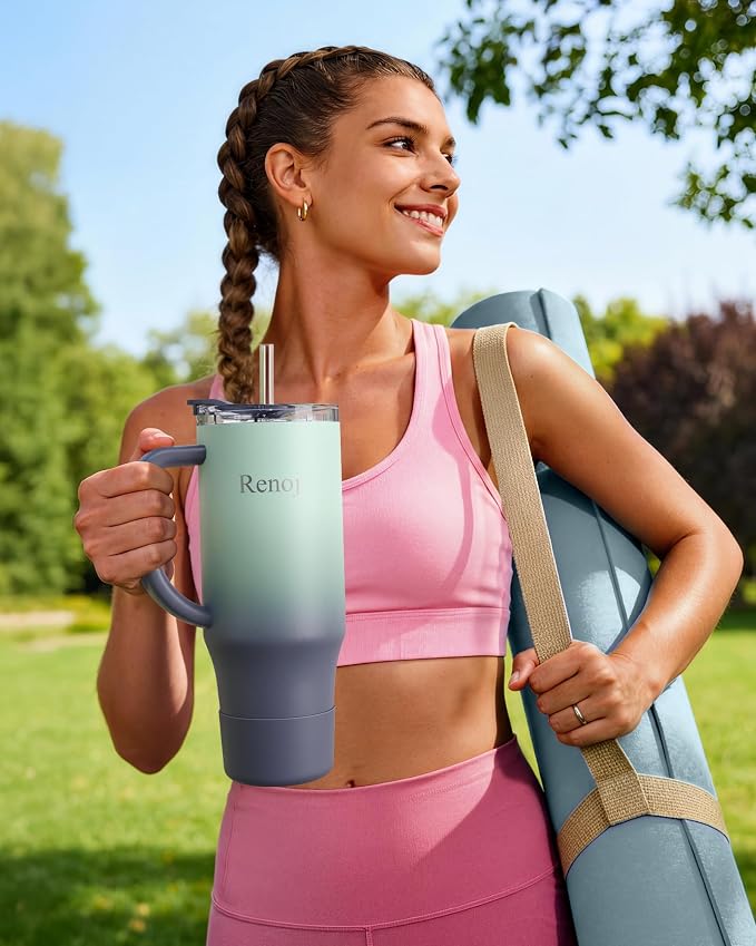 Renoj Insulated Mug 100% Leak Proof Insulated Water Bottle for Iced Coffee & Hot Drinks - Fits Car Cup Holder, Ideal Gift, 2 Straws & Silicone Boot - SnapShift Blue Gradient 32 oz - Image 6
