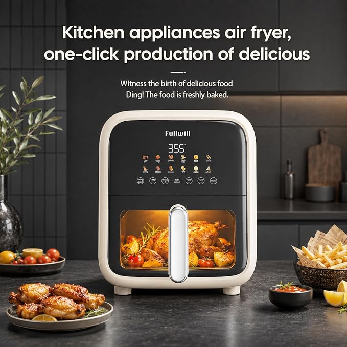 Fullwill Air Fryer with Visible Window, 7.5QT,12-in-1 Multi-Function Air Fry,Roast,Bake, Dehydrate, Fries,Nonstick and Dishwasher-Safe Basket,Family&friends Party,1700W,White - Image 2