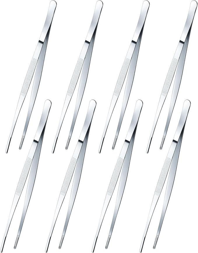 Yaomiao 8 Packs 8 Inch Bar Tweezers Silver Cocktail Tongs Long Garnish Tweezers by Yaomiao