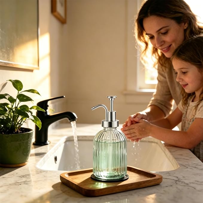 SheeChung Clear Glass Soap Dispenser, 12 Oz Liquid Hand Soap Dispenser - Image 3
