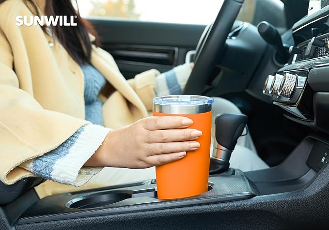 SUNWILL Travel Coffee Tumbler 20 oz, Insulated Mug with Lid, Stainless Steel Cup for Hot and Cold Drinks, Powder Coated Orange - Image 6